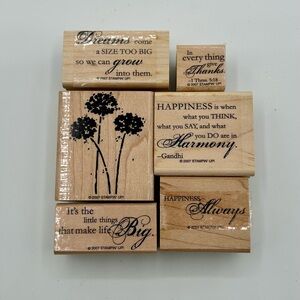Stampin Up Retired Wood Mounted Stamps HAPPY HARMONY Flowers Dream Big Thanks